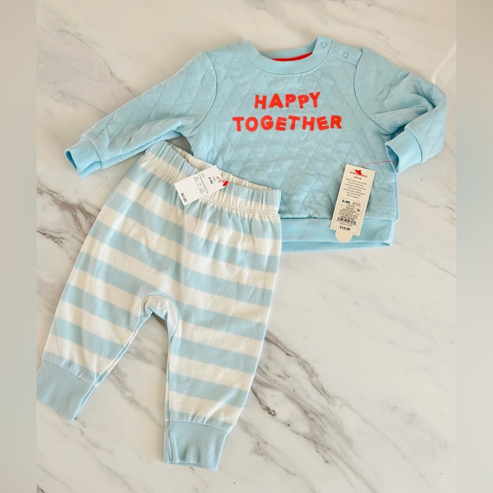 NWT Blue Baby Outfit with Red Text